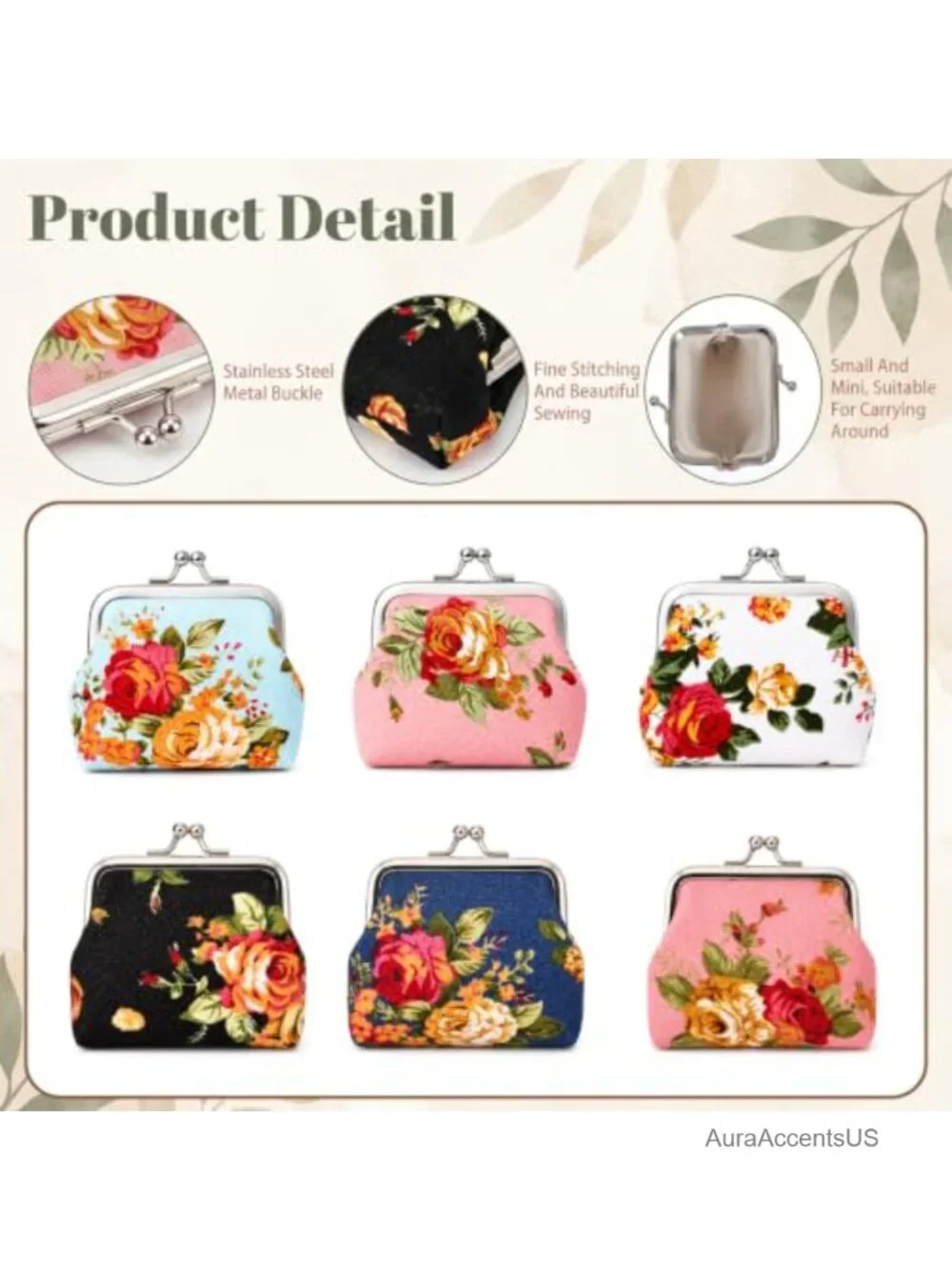 Vintage Kiss Lock Coin Purse Set of 6 Floral Small Change Wallet